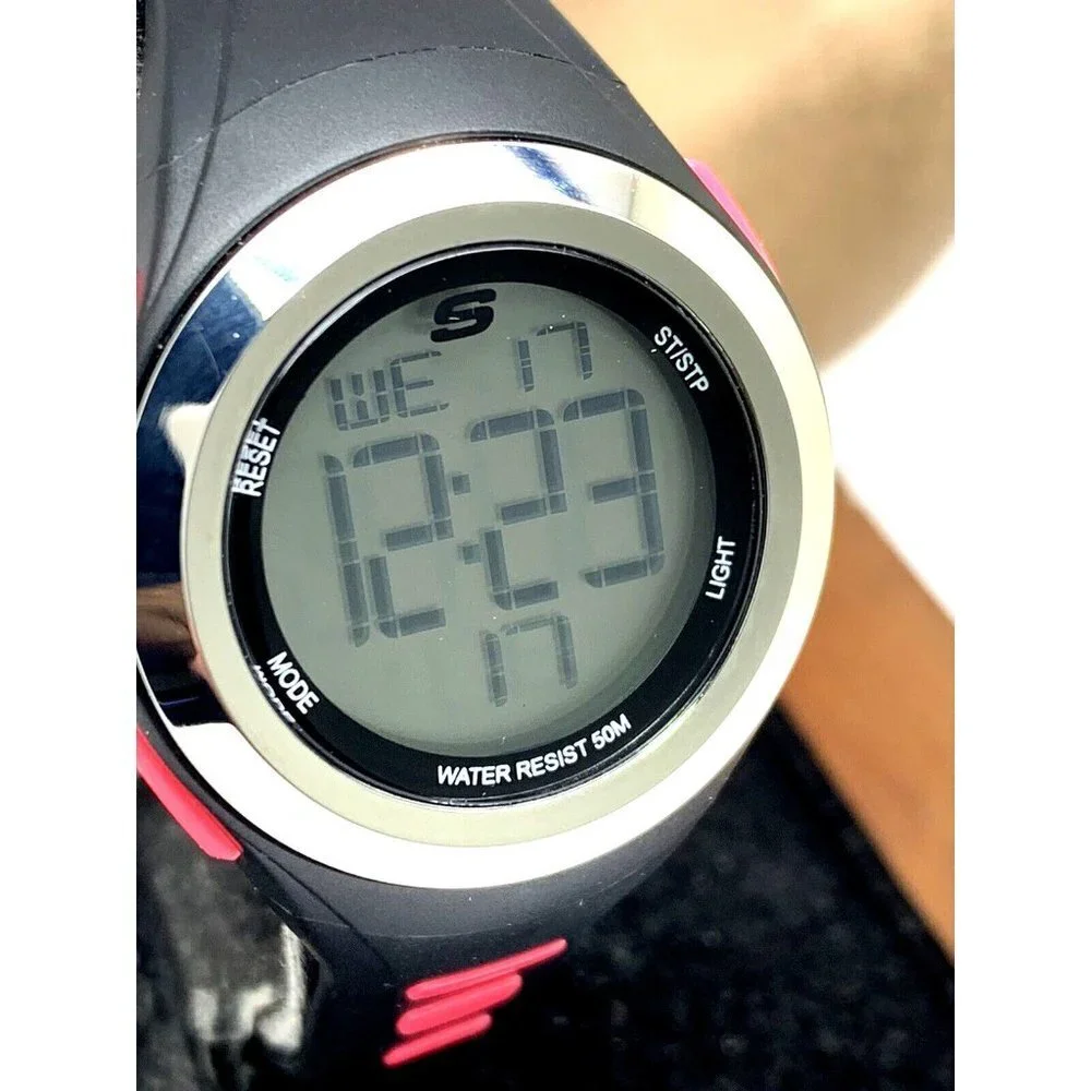 Skechers Women's Watch SR2019W Digital Quartz Pink Black Rubber Band 33mm